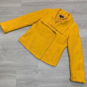Talbots Women Wool Blend Yellow Herringbone Blazer Jacket Size 8